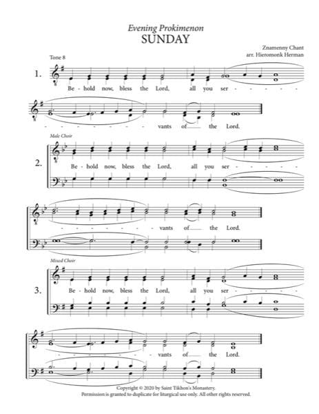 Sunday Evening Prokimenon – Tone 8, Znamenny Chant, Hieromonk Herman, 2-Part, Male, Mixed, SA, TB, TTBB, SATB