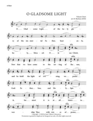 Gladsome Light – Valaam Chant, Sheehan, 4-Part, SSAA, TTBB