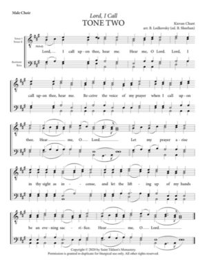 Lord, I Call – Tone 2, Kievan Chant, Ledkovsky, Sheehan, Male, TTBB