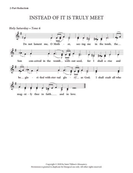 Festal Hymn to the Theotokos (Holy Saturday) – 2-Part, 3-Part, SA, TB, SSA, TTB