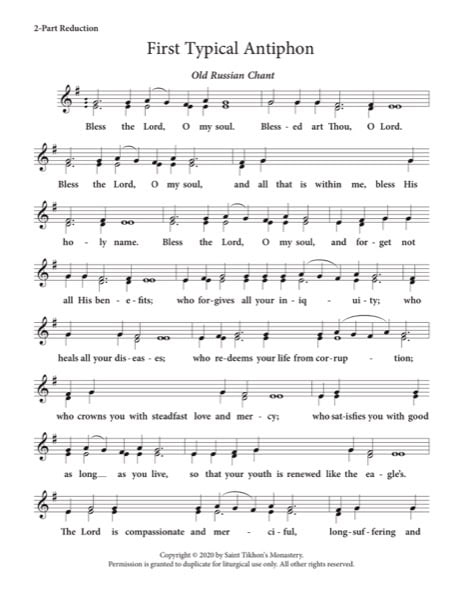 First Typical Antiphon – Old Russian Chant, 2-Part, 3-Part, SA, TB, SSA, TTB