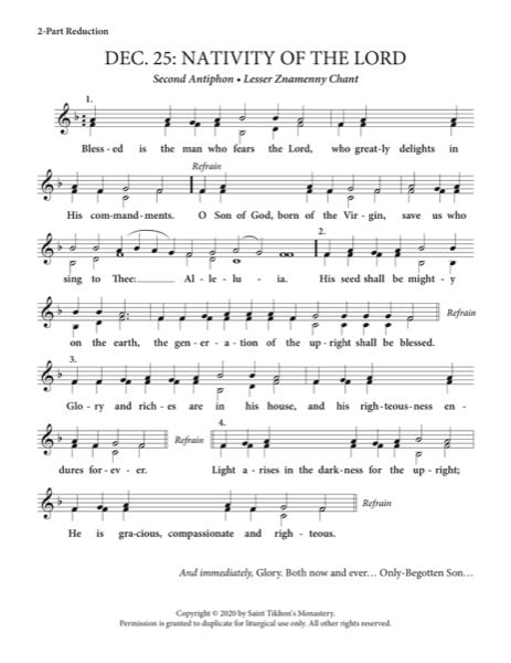 Second Festal Antiphon (Nativity of the Lord) – Little Znamenny Chant, 2-Part, 3-Part, SA, TB, SSA, TTB