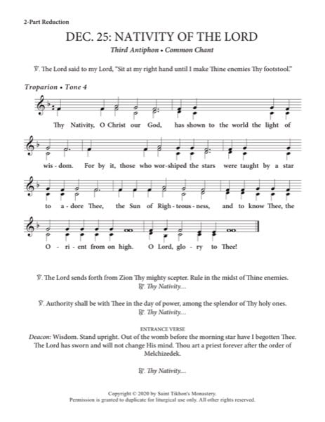 Third Festal Antiphon (Nativity of the Lord) – Common Chant, 2-Part, 3-Part, SA, TB, SSA, TTB