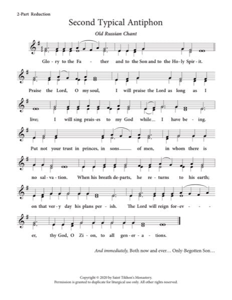 Second Typical Antiphon – Old Russian Chant, 2-Part, 3-Part, SA, TB, SSA, TTB
