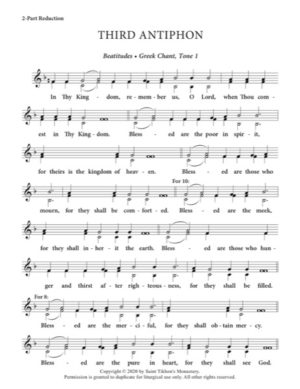 Beatitudes – Tone 1, Greek Chant, 2-Part, 3-Part, SA, TB, SSA, TTB
