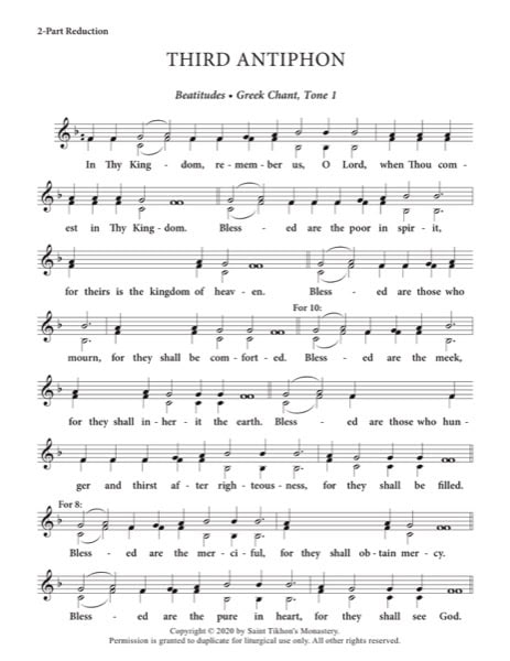 Beatitudes – Tone 1, Greek Chant, 2-Part, 3-Part, SA, TB, SSA, TTB