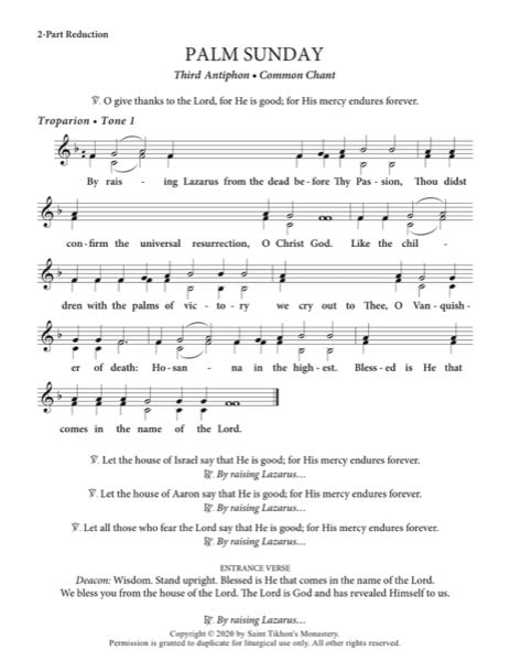 Third Festal Antiphon (Palm Sunday) – Common Chant, 2-Part, 3-Part, SA, TB, SSA, TTB