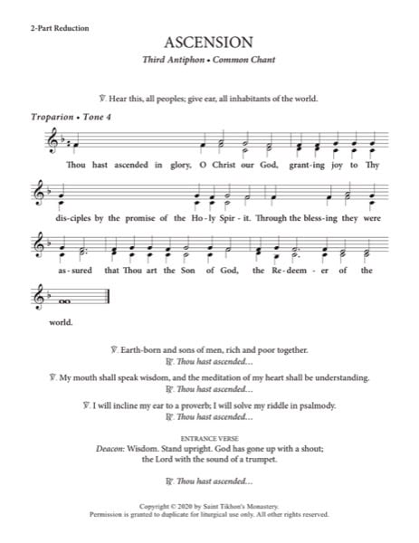Third Festal Antiphon (Ascension) – Common Chant, 2-Part, 3-Part, SA, TB, SSA, TTB