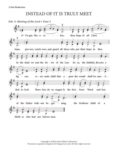 Festal Hymn to the Theotokos (Meeting of the Lord) – 2-Part, 3-Part, SA, TB, SSA, TTB