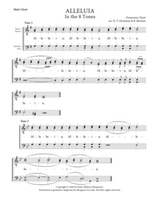Alleluia – All Tones, Znamenny Chant, Heckman, Sheehan, Male, TTBB