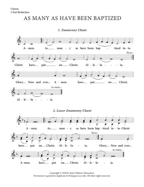 As Many as Have Been Baptized – Znamenny | Little Znamenny Chant, Unison, 2-Part, 3-Part, S, A, T, B, SA, SSA, TB, TTB
