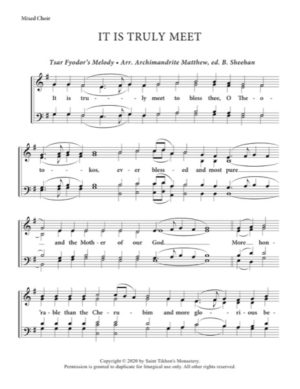 It Is Truly Meet – Tsar Fyodor's Melody, Archimandrite Matfei, Sheehan, Mixed, SATB