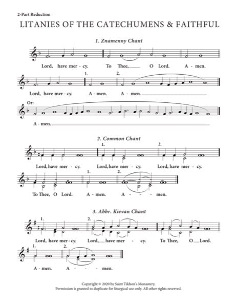 Litanies of the Catechumens & Faithful (Variety) – Znamenny | Common | Abbreviated Kievan Chant, Unison, 2-Part, 3-Part, S, A, T, B, SA, SSA, TB, TTB