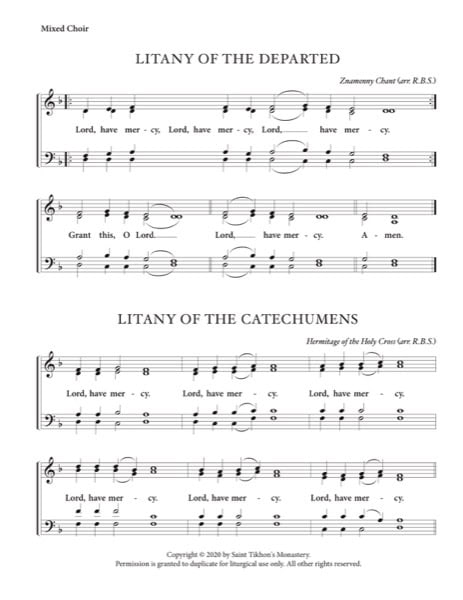 Litanies of the Departed, Catechumens, & Faithful – Znamenny Chant, Holy Cross Hermitage, Sheehan, Mixed, SATB