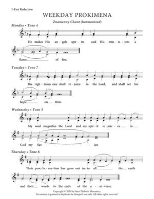 Liturgy Prokimena (Daily) – Znamenny Chant, 2-Part, 3-Part, SA, TB, SSA, TTB