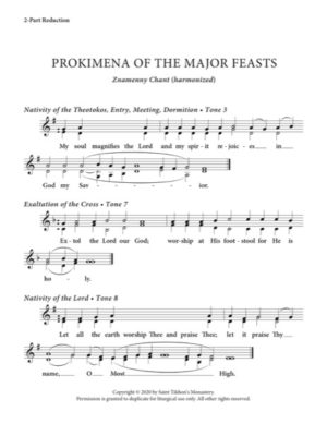 Liturgy Prokimena (Great Feasts) – Znamenny Chant, 2-Part, 3-Part, SA, TB, SSA, TTB