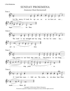 Liturgy Prokimena (Sunday) – All Tones, Znamenny Chant, 2-Part, 3-Part, SA, TB, SSA, TTB
