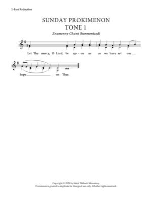 Liturgy Prokimenon (Sunday) – Tone 1, Znamenny Chant, 2-Part, 3-Part, SA, TB, SSA, TTB