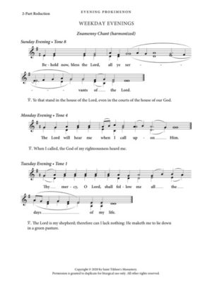 Evening Prokimena (Weekdays) – Znamenny Chant, 2-Part, 3-Part, SA, TB, SSA, TTB