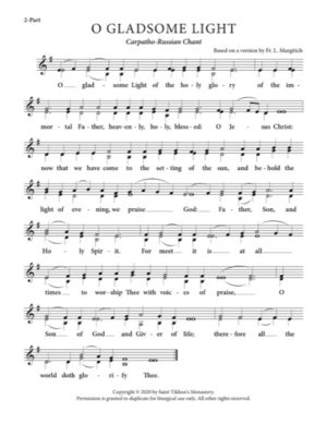 Gladsome Light – Carpatho-Russian Chant, Margitich, 2-Part, SA, TB