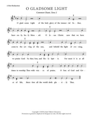 Gladsome Light – Tone 2, Common Chant, 2-Part, 3-Part, SA, TB, SSA, TTB