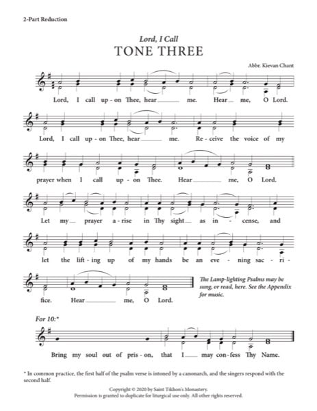 Lord, I Call with Resurrectional Stichera & Dogmaticon – Tone 3, Abbreviated Kievan Chant, 2-Part, 3-Part, SA, SSA, TB, TTB