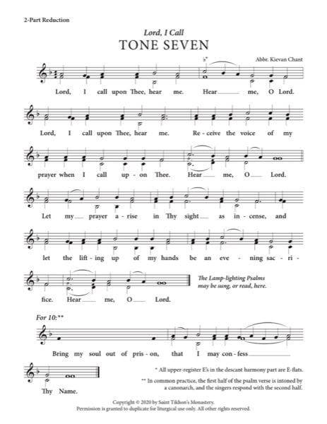Lord, I Call with Resurrectional Stichera & Dogmaticon – Tone 7, Abbreviated Kievan Chant, 2-Part, 3-Part, SA, SSA, TB, TTB