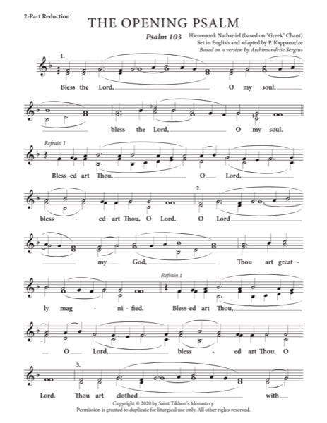 Opening Psalm – Greek Chant, Hieromonk Nathaniel, Archimandrite Sergius, Kappanadze, 2-Part, 3-Part, SA, TB, SSA, TTB