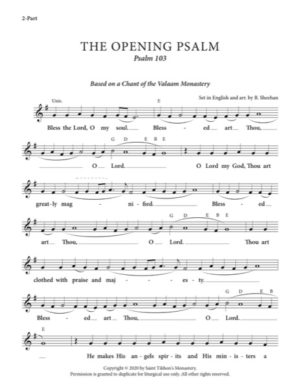 Opening Psalm – Valaam Chant, Sheehan, 2-Part, SA, TB