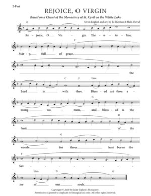 Rejoice, O Virgin – St. Cyril on the White Lake Chant, Sheehan, Hierodeacon David, 2-Part, SA, TB
