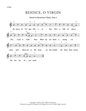 Rejoice, O Virgin – Tone 5, Byzantine Chant, 2-Part, SA, TB