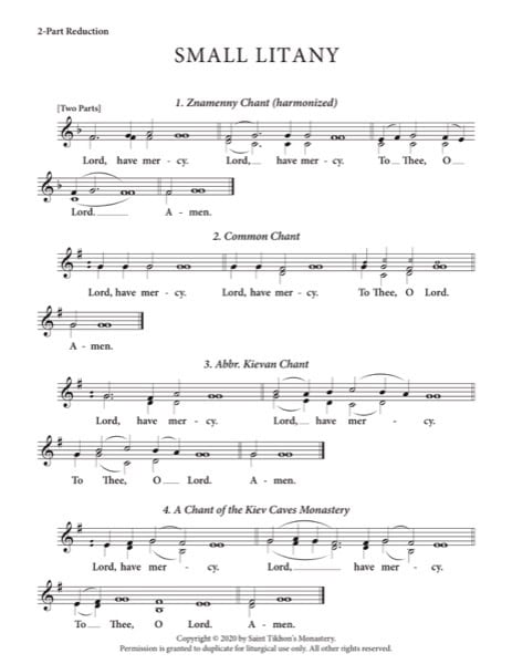 Small Litany (Variety) – Znamenny | Common | Abbreviated Kievan | Kiev Caves Chant, 2-Part, 3-Part, SA, TB, SSA, TTB