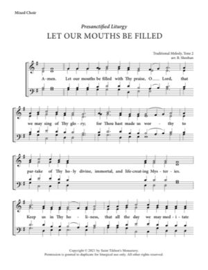 Let Our Mouths Be Filled; Thanksgiving Litany – Tone 2, Traditional Melody, Sheehan, Mixed, SATB