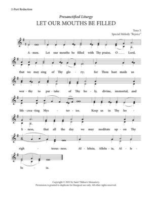 Let Our Mouths Be Filled; Thanksgiving Litany – Tone 5, Special Melody "Rejoice," 2-Part, 3-Part, SA, TB, SSA, TTB