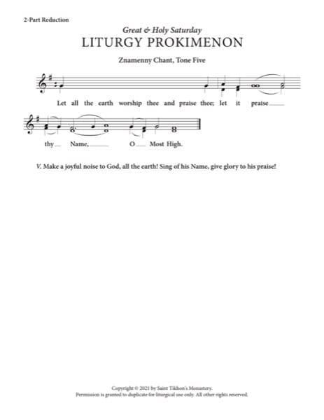 (Holy Saturday Vesperal Liturgy) Prokimenon – Tone 5,  Znamenny Chant, 2-Part, 3-Part, SA, TB, SSA, TTB