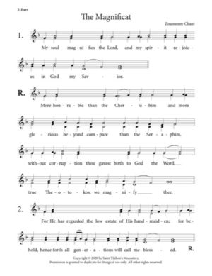 Magnificat – Znamenny Chant, 2-Part, SA, TB
