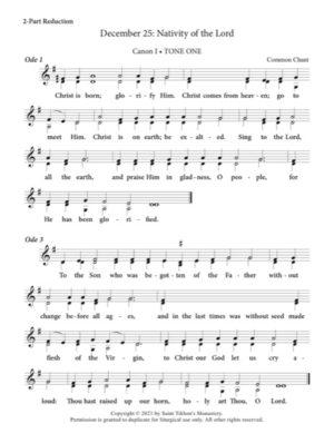 1st Canon (Nativity of the Lord) – Tone 1, Common Chant, 2-Part, 3-Part, SA, TB, SSA, TTB